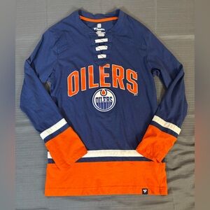 Edmonton Oilers Lace Up Long Sleeve Shirt Small NHL Fanatics